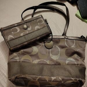 Coach Gray and Brown Tote with Vintage Charm